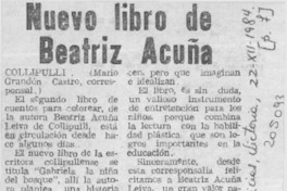 Nuevo libro de Beatriz Acuña  [artículo] Mario Grandón Castro.