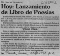 Hoy, lanzamiento de libro de poesías  [artículo].