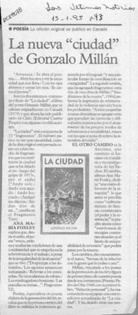 La Nueva "Ciudad" de Gonzalo Millán  [artículo].