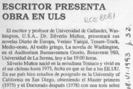 Escritor presenta obra en ULS  [artículo].