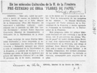 Pre-estreno de obra "Flores de papel"  [artículo].