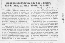 Pre-estreno de obra "Flores de papel"  [artículo].