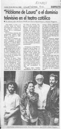 "Háblame de Laura" o el dominio televisivo en el teatro católico  [artículo].