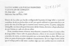 Llueve sobre los poetas franceses y llueve en mi corazón  [artículo] Antonio Campaña.