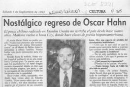 Nostálgico regreso de Oscar Hahn  [artículo] S. V. Y.