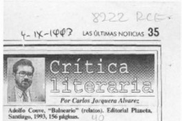 Adolfo Couve, "Balneario"  [artículo] Carlos Jorquera Alvarez.