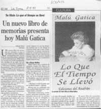 Un nuevo libro de memorias presenta hoy Malú Gatica  [artículo] Oscar Vega.