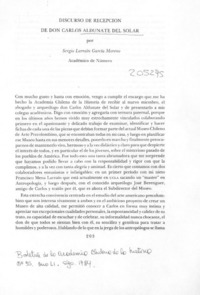 Discurso de recepción de don Carlos Aldunate del Solar