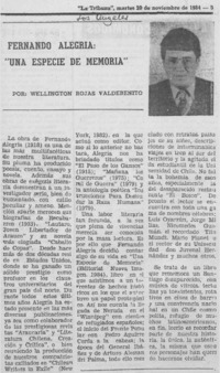 Fernando Alegría, "Una especie de memoria"