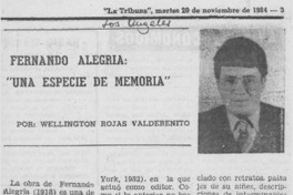 Fernando Alegría, "Una especie de memoria"