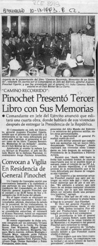 Pinochet presentó tercer libro con sus memorias  [artículo].