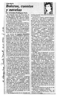 Boleros, cuentos y novelas  [artículo] Antonieta Rodríguez París.