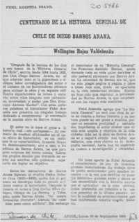 Fidel Araneda Bravo; "Centenario de la Historia General de Chile, de Diego Barros Arana"