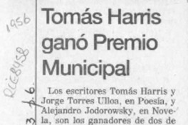 Tomás Harris ganó Premio Municipal  [artículo].