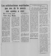 Las satisfacciones espirituales que nos da la poesía nos ayudan a vivir