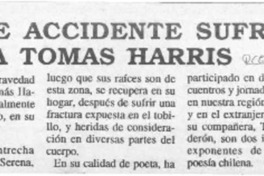 Grave accidente sufrió poeta Tomás Harris  [artículo].