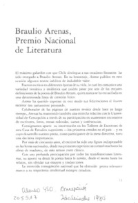 Braulio Arenas, Premio Nacional de Literatura