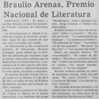 Braulio Arenas, Premio Nacional de Literatura