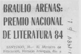 Braulio Arenas; Premio Nacional de Literatura 84
