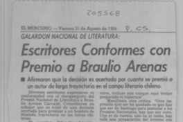 Escritores conformes con premio a Braulio Arenas