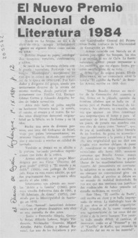 El Nuevo Premio Nacional de Literatura 1984