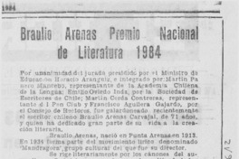 Braulio Arenas, Premio Nacional de Literatura 1984