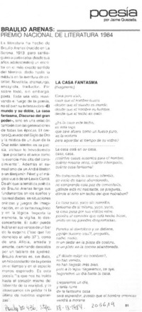 Braulio Arenas, Premio Nacional de Literatura 1984