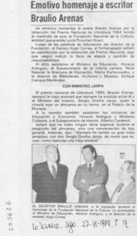 Emotivo homenaje a escritor Braulio Arenas