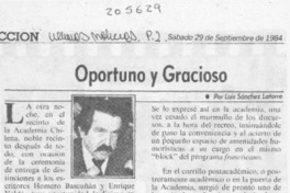 Oportuno y gracioso
