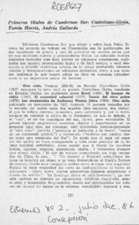 Primeros títulos de Cuadernos Sur, Castellano Girón, Tomás Harris, Andrés Gallardo  [artículo] Mauricio Ostria González.