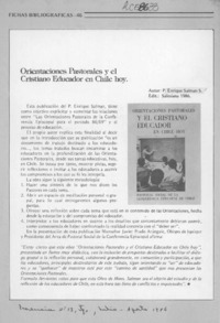 Orientaciones pastorales y el cristiano educador en Chile hoy  [artículo].