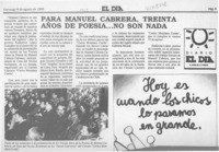 Para Manuel Cabrera, treinta años de poesía -- no son nada  [artículo].