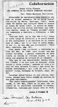 Dos nombres en la poesía femenina regional  [artículo] Pedro Mardones Barrientos.