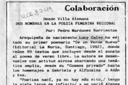 Dos nombres en la poesía femenina regional  [artículo] Pedro Mardones Barrientos.
