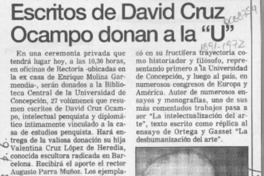 Escritos de David Cruz Ocampo donan a la "U"  [artículo].