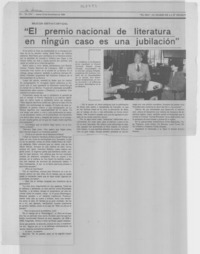 "El Premio Nacional de Literatura en ningún caso es una jubilación"