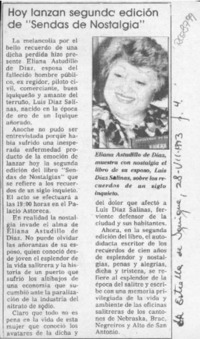 Hoy lanzan segunda edición de "Sendas de nostalgia"  [artículo].