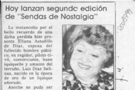 Hoy lanzan segunda edición de "Sendas de nostalgia"  [artículo].