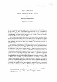 Hace cien años, Chile visto por Rubén Darío  [artículo] Fernando Campos Harriet.