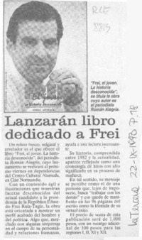 Lanzarán libro dedicado a Frei  [artículo].