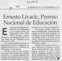 Ernesto Livacic, Premio Nacional de Educación  [artículo].