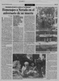 Homenajes a Neruda en el aniversario de su muerte  [artículo] Oscar Vega.