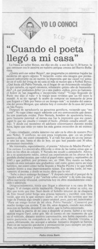 "Cuando el poeta llegó a mi casa"  [artículo] Pedro Urzúa Bazin.