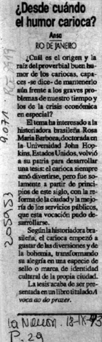 Desde cuándo el humor carioca?  [artículo].