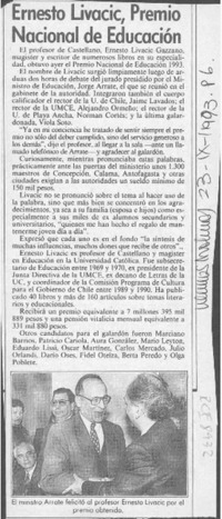 Ernesto Livacic, Premio Nacional de Educación  [artículo].