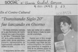 "Transitando siglo 20" fue lanzado en Osorno  [artículo].