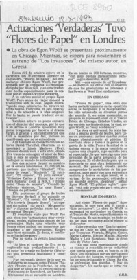 Actuaciones "verdaderas" tuvo "Flores de papel" en Londres  [artículo] C. R. H.