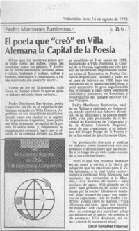 El poeta que "creó" en Villa Alemana la capital de la poesía  [artículo] Oscar Gonzalez Villarroel.