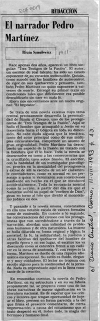El narrador Pedro Martínez  [artículo] Efraín Szmulewicz.