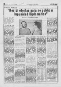 "Recibí ofertas para no publicar Impunidad Diplomática"  [artículo] Jorge Abasolo Aravena.